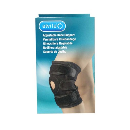 GINOCCHIERA REGOLABILE UNIVERSALE COLORE NERO PER DISTORSIONI, ARTROSI E DOLORE DIFFUSO DELL'  ARTICOLAZIONE DEL GINOCCHIO