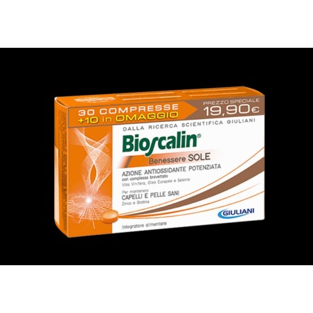 BIOSCALIN SOLE 40 COMPRESSE AZIONE ANTIOSSIDANTE POTENZIATA CON VITIS VINIFERA, OLEA EUROPEA, BIOTINA, ZINCO, RAME, VITAMI