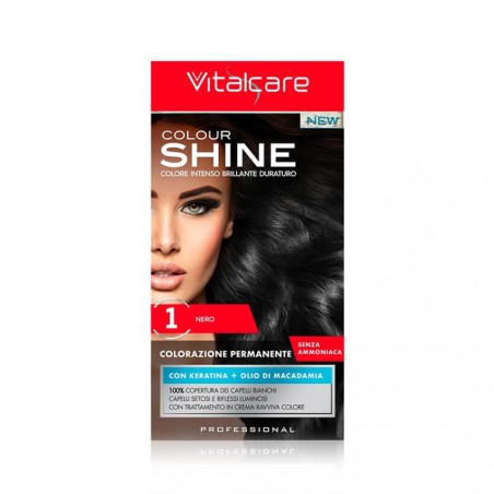 TINTA CAPELLI VITALCARE 1 NERO PROFESSIONAL SENZA AMMONIACA  CON KERATINA + OLIO DI MACADAMIA  100% COPERTURA DEI CAPELLI