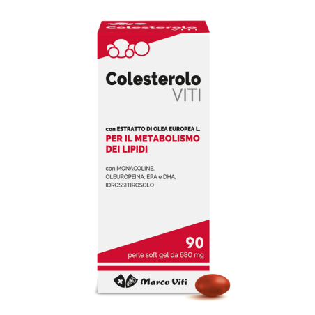 INTEGRATORE COLESTEROLO VITI 90 PERLE CON MONACOLINE, OLEUROPEINA, IDROSSITIROSOLO, EPA E DHA  CON ESTRATTO DI OLEA EUROPE