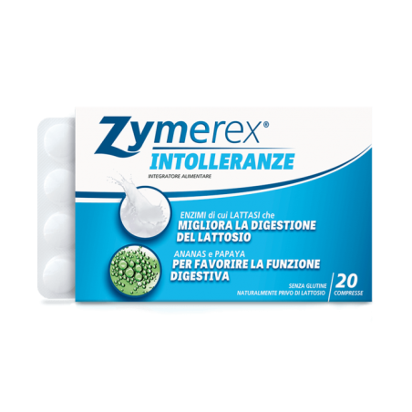 ZYMEREX INTOLLERANZE 20 COMPRESSE A BASE DI ENZIMI VEGETALI, LATTASI, ANANAS E PAPAYA MIGLIORA E FAVORISCE LA DIGESTIONE,