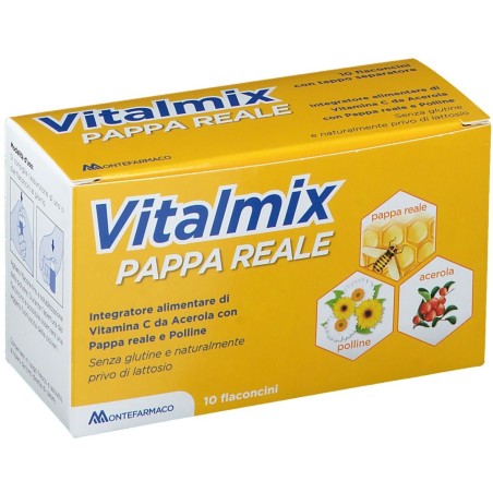VITALMIX PAPPA REALE 10 FLACONCINI CON VITAMINA C DA ACEROLA, PAPPA REALE, POLLINE  SENZA GLUTINE, NATURALMENTE PRIVO DI L