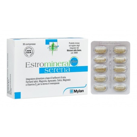 ESTROMINERAL SERENA PLUS 30 COMPRESSE CON ISOFLAVONI DI SOIA, FERMENTI LATTICI, VITAMINA D3, MAGNOLIA, AGNOCASTO, CALCIO,