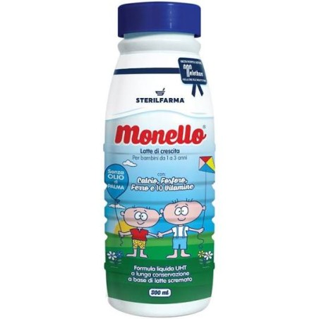 MONELLO LATTE DI CRESCITA 500 ML SENZA OLIO DI PALMA  PER BAMBINI DA 1 A 3 ANNI, CON CALCIO, FOSFORO, FERRO E 10 VITAMINE