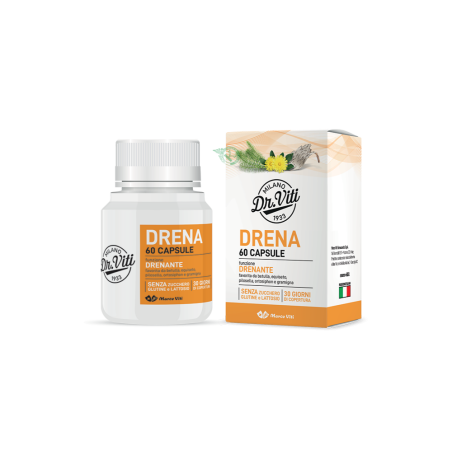 DRENA 60 CAPSULE CON BETULLA, EQUISETO, PILOSELLA, ORTOSIPHON, GRAMIGNA  FUNZIONE DRENANTE  SENZA ZUCCHERO, SENZA GLUTINE,