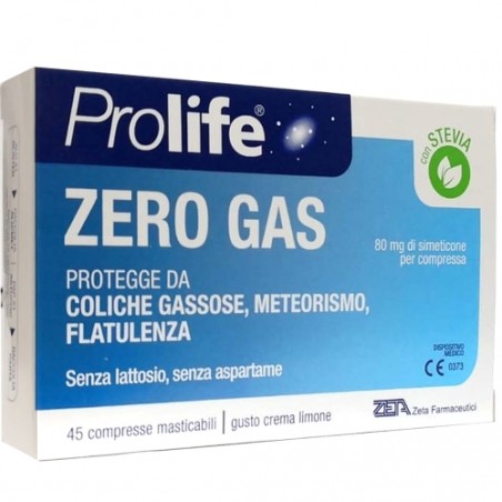 PROLIFE ZERO GAS 45 COMPRESSE MASTICABILI PROTEGGE DA COLICHE GASSOSE, METEORISMO, FLATULENZA  80 MG DI SIMETICONE  SENZA