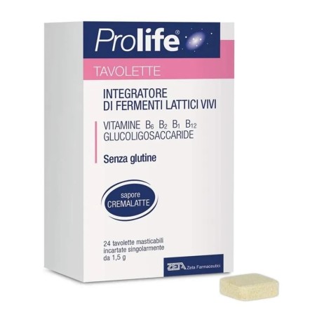 PROLIFE INTEGRATORE DI FERMENTI LATTICI VIVI 24 TAVOLETTE MASTICABILI, CON VITAMINA B6, VITAMINA B2, VITAMINA B1, VITAMINA