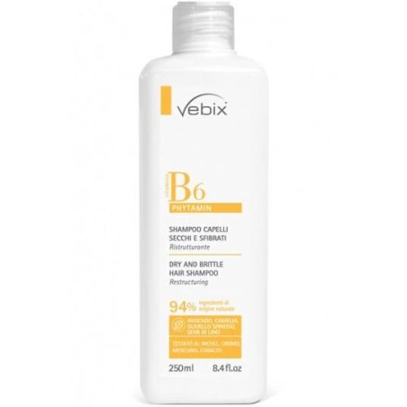 VEBIX SHAMPOO CAPELLI SECCHI E SFIBRATI 250 ML AZIONE RISTRUTTURANTE CON VITAMINA B6, AVOCADO, CAMELIA, OLIVELLO SPINOSO,