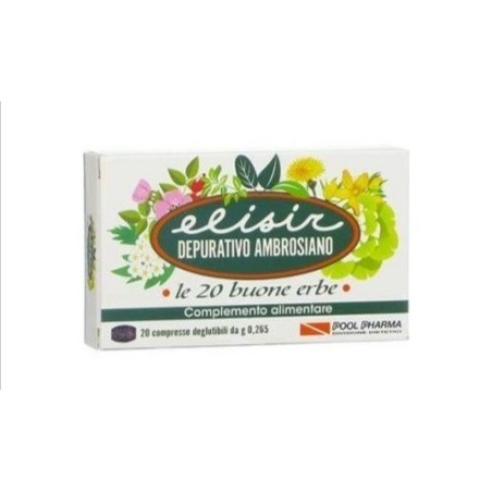 ELISIR DEPURATIVO AMBROSIANO 20 COMPRESSE DEGLUTIBILI CON SENNA, CASCARA, FRANGULA, ALOE, RABARBARO, PRUGNA, TAMARINDO, CA