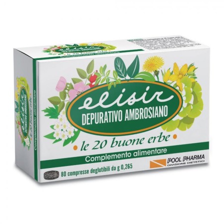 ELISIR DEPURATIVO AMBROSIANO 80 COMPRESSE DEGLUTIBILI CON SENNA, CASCARA, FRANGULA, ALOE, RABARBARO, PRUGNA, TAMARINDO, CA