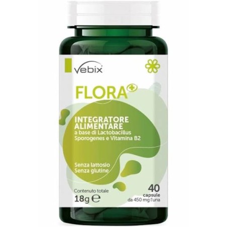 INTEGRATORE FLORA+ 40 CAPSULE FERMENTI LATTICI 2 MILIARDI SPORE CON LACTOBACILLUS SPOROGENES, VITAMINA B2 FAVORISCE L' EQU