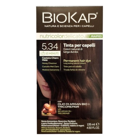 BIOKAP TINTA 5 34 CASTANO CHIARO MIELE RAPID 10 MINUTI SENZA AMMONIACA, PARA - FENILENDIAMMINA, RESORCINA, PARABENI, NICKE