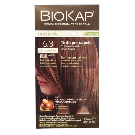 BIOKAP TINTA 6 3 BIONDO SCURO DORATO RAPID 10 MINUTI SENZA AMMONIACA, PARA - FENILENDIAMMINA, RESORCINA, PARABENI, NICKEL