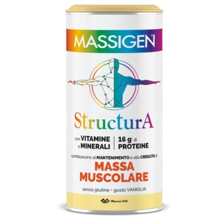 MASSIGEN STRUCTURA 252 G MASSA MUSCOLARE CONTRIBUISCE AL MANTENIMENTO E ALLA CRESCITA  16 G DI PROTEINE CON VITAMINA A, VI