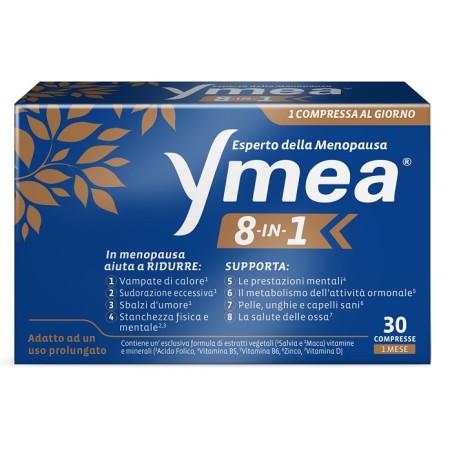 YMEA 8 IN 1 FORMATO 30 COMPRESSE TRATTAMENTO 1 MESE IN MENOPAUSA AIUTA A RIDURRE VAMPATE DI CALORE, SUDORAZIONE ECCESSIVA,