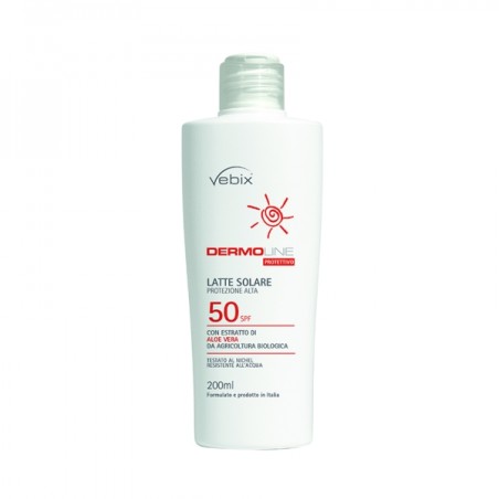 LATTE SOLARE 200 ML PROTEZIONE ALTA SPF 50 CON ESTRATTO DI ALOE VERA, VITAMINA E DA AGRICOLTURA BIOLOGICA  RESISTENTE ALL'