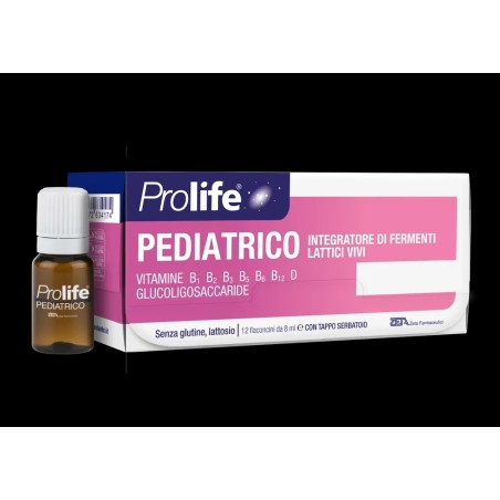 PROLIFE PEDIATRICO FERMENTI LATTICI VIVI 12 FLACONCINI CON VITAMINA B1, VITAMINA B2, VITAMINA B3, VITAMINA B5, VITAMINA B6