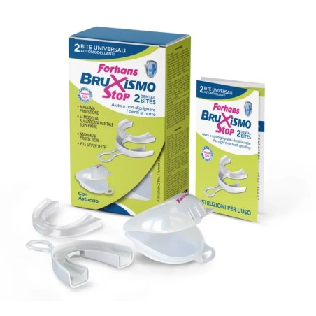 BRUXISMO STOP 2 BITE AUTOMODELLANTE EVITA IL DANNEGGIAMENTO DEI DENTI DOVUTO AL DIGRIGNAMENTO NOTTURNO INVOLONTARIO  SI AD