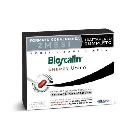 BIOSCALIN ENERGY UOMO ANTICADUTA 60 COMPRESSE ATP - 3 CON ARGININA, CAFFEINA, BIOTINA, AJUGA REPTANS  ESCLUSIVA TECNOLOGIA