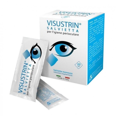 VISUSTRIN SALVIETTA 20 PEZZI PER L' IGIENE PERIOCULARE MONOUSO AZIONE IDRATANTE E RINFRESCANTE NELLA ZONA INTORNO ALL' OCC