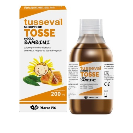 TUSSEVAL SCIROPPO TOSSE E GOLA BAMBINI 200 ML AZIONE PROTETTIVA E LENITIVA CON MIELE, PROPOLI, ECHINACEA, MALVA, GRINDELIA