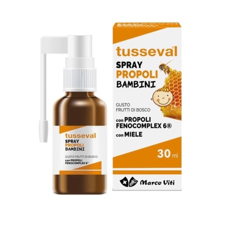 TUSSEVAL SPRAY GOLA PROPOLI BAMBINI 30 ML GUSTO FRUTTI DI BOSCO  PROPOLI FENOCOMPLEX 6 E MIELE  SENZA ALCOOL  A PARTIRE DA