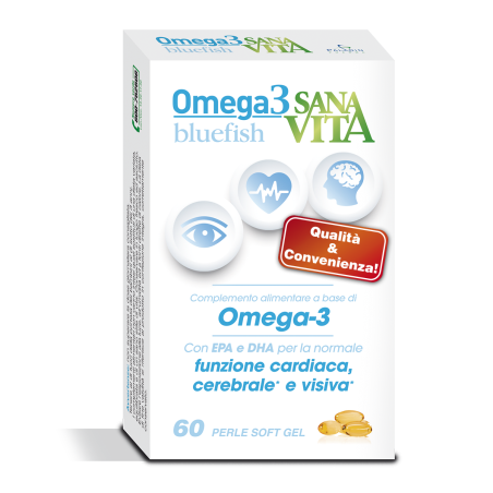 OMEGA-3 60 PERLE SOFT GEL CON EPA E DHA PER LA NORMALE FUNZIONE CARDIACA,CEREBRALE E VISIVA  SANAVITA
