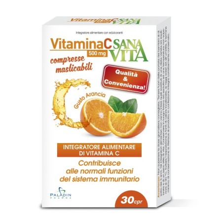 VITAMINA C 30 COMPRESSE MASTICABILI GUSTO ARANCIA CONTRIBUISCE ALLA NORMALE FUNZIONE DEL SISTEMA IMMUNITARIO 500 MG