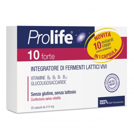 PROLIFE FORTE 10 FORTE FERMENTI LATTICI VIVI 10 MILIARDI CEPPI AZIONE PROBIOTICA CON VITAMINE B6, B2, B1, B12, GLUCOLIGOSS