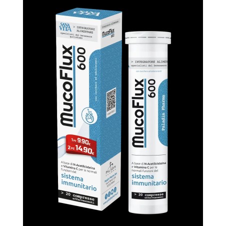 SANAVITA 20 COMPRESSE EFFERVESCENTI MUCOFLUX CON N-ACETILCISTEINA 600 MG E VITAMINA C PER LE NORMALI FUNZIONI DEL SISTEMA