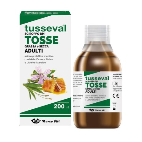 TUSSEVAL SCIROPPO 200 ML TOSSE GRASSA E SECCA AZIONE PROTETTIVA E LENITIVA CON MIELE, DROSERA, MALVA E LICHENE ISLANDICO