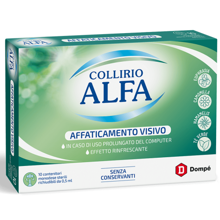 COLLIRIO ALFA GOCCE OCULARI AFFATICAMENTO VISIVO IN CASO DI USO PROLUNGATO DEL COMPUTER, EFFETTO RINFRESCANTE E LENITIVO C
