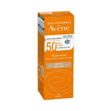 AVÈNE SOLARE SPF 50+ FLUIDO COLORATO ULTRA LEGGERO CON PROVITAMINA E, ACQUA TERMALE  TOCCO SECCO PER PELLE SENSIBILE, NORM