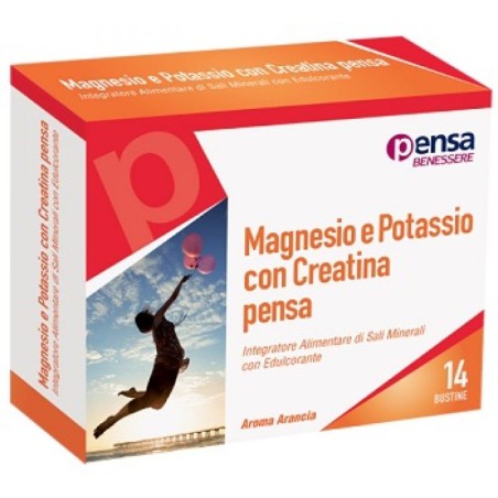 MAGNESIO POTASSIO CON CREATINA 14 BUSTINE AROMA ARANCIA  CONTRIBUISCE AL NORMALE FUNZIONAMENTO NERVOSO, ALL' EQUILIBRIO EL