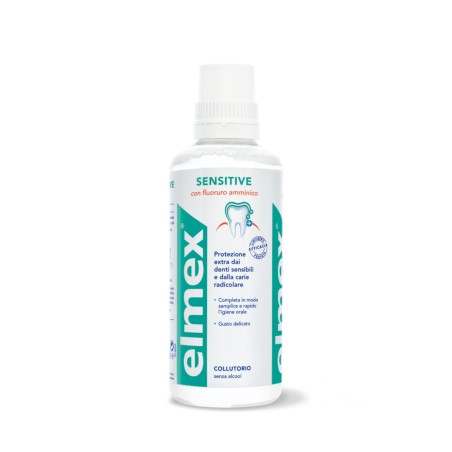 ELMEX SENSITIVE COLLUTORIO 400 ML DENTI SENSIBILI, GUSTO DELICATO, SENZA ALCOOL  PROTEZIONE EXTRA DAI DENTI SENSIBILI E DA