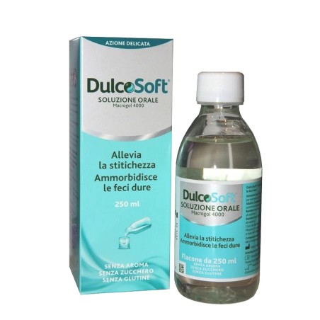 DULCOSOFT SOLUZIONE ORALE 250 ML MACROGOL 400 ALLEVIA LA STITICHEZZA, AMMORBIDISCE LE FECI DURE  SENZA AROMA, SENZA GLUTIN