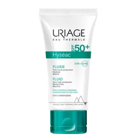 URIAGE FLUIDO SOLARE SPF 50+ HYSEAC PER PELLE MISTA E GRASSA REGOLA LA PRODUZIONE DI SEBO IN ECCESSO  OPACIZZANTE CON ESTR