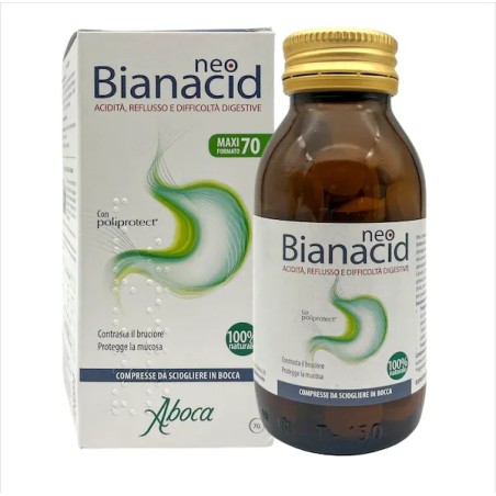 NEOBIANACID 70 COMPRESSE MASTICABILI ACIDITÀ E REFLUSSO CON POLIPROTECT, CONTRASTA IL BRUCIORE, PROTEGGE LA MUCOSA  100% N