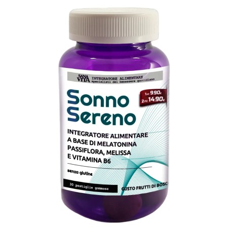 SONNO SERENO 30 CARAMELLE GOMMOSE A BASE DI MELATONINA 1 MG, PASSIFLORA, MELISSA, VITAMINA B6  GUSTO FRUTTI DI BOSCO  UTIL