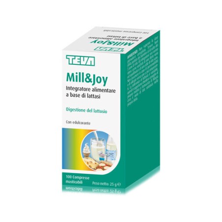 MILL&JOY TEVA 100 COMPRESSE UTILE A MIGLIORARE LA DIGESTIONE DEL LATTOSIO. MILL & JOY.
