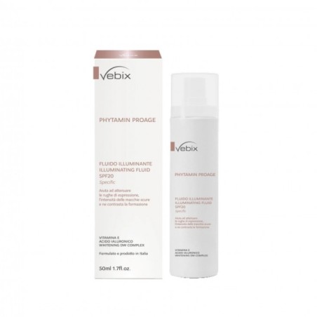 FLUIDO ILLUMINANTE SPF 20 PER RUGHE E MACCHIE  CON ACIDO IALURONICO E VITAMINA E  VEBIX