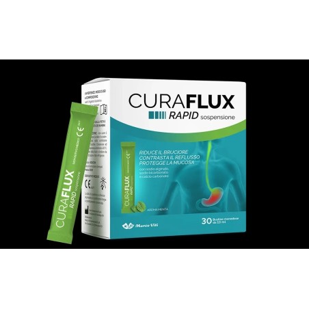 CURAFLUX RAPID SOLUZIONE ORALE - 30 BUSTINE DA 10ML GUSTO MENTA - INTEGRATORE PER IL BENESSERE GASTROINTESTINALE
