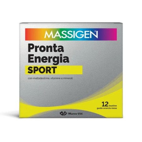 Massigen Sport - Pronta Energia Integratore con Maltodestrine Vitamine e Minerali Gusto Arancia Rossa, 12 Bustine