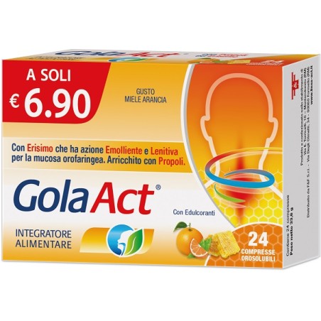 Gola Act Integratore Per la Gola ad Azione Emolliente e Lenitiva Gusto Miele e Arancia