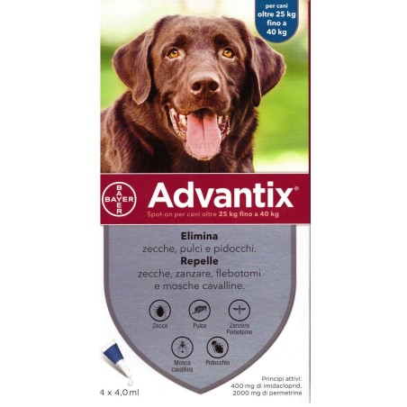 ADVANTIX SPOT-ON ANTIPARASSITARIO PER CANI OLTRE 25 KG FINO A 40 KG  ELIMINA ZECCHE, PULCI E PIDOCCHI  REPELLE ZECCHE, ZAN