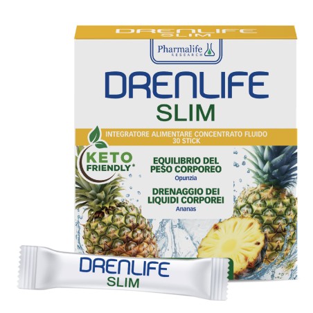 Pharmalife Drenlife SlimIntegratore Per Drenaggio dei Liquidi Aroma Ananas 30 Stick