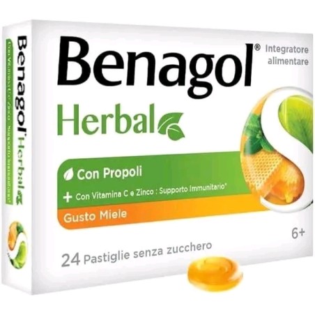Benagol Herbal supporto immunitario Melissa e Propoli gusto miele (24 pastiglie)