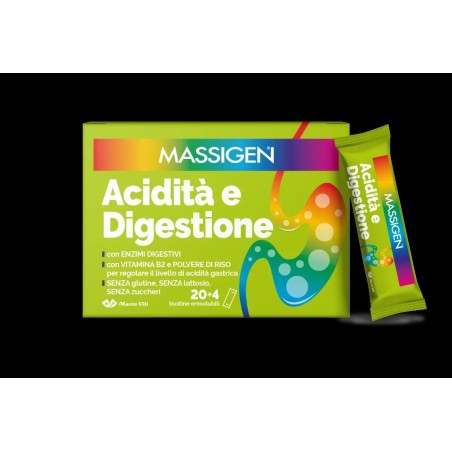 MASSIGEN ACIDITÀ E DIGESTIONE - INTEGRATORE ALIMENTARE PER L'ACIDITÀ GASTRICA - 20 + 4 BUSTINE OROSOLUBILI