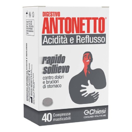 DIGESTIVO ANTONETTO ACIDITÀ E REFLUSSO 40 COMPRESSE MASTICABILI RAPIDO SOLLIEVO CONTRO DOLORI E BRUCIORI DI STOMACO