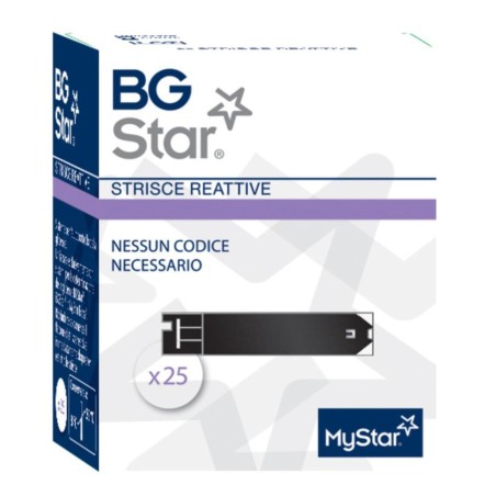 BGSTAR 25 STRISCE REATTIVE  MYSTAR EXTRA  UTILE PER LA DETERMINAZIONE DELLA GLICEMIA  BG STAR